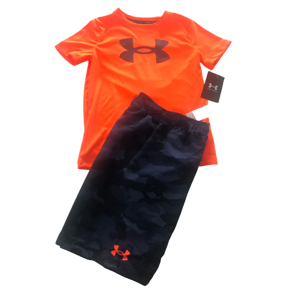 NEW! Under Armour Boy's Hyper Woodland Swim Set T-Shirt & Shorts Size 7 Orange